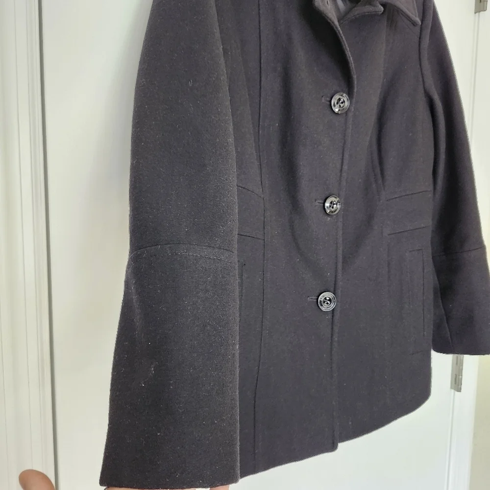 London Fog Wool Blend Black Peacoat Jacket Women’s Medium Classic Preppy